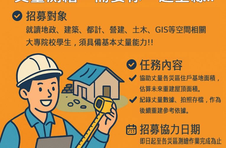 颱風災後重建 臺南招募大專志工參與建築損害丈量